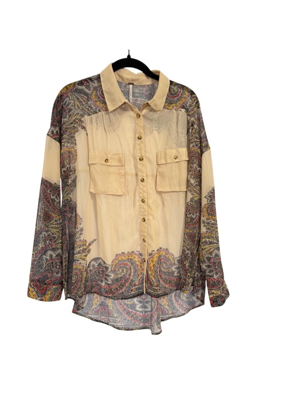 Free People Easy Rider Boho Sheer Paisley Blouse Size S
